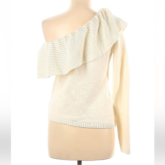 Ella Moss Ivory One shoulder Sweater Crochet Medium - Picture 2 of 5